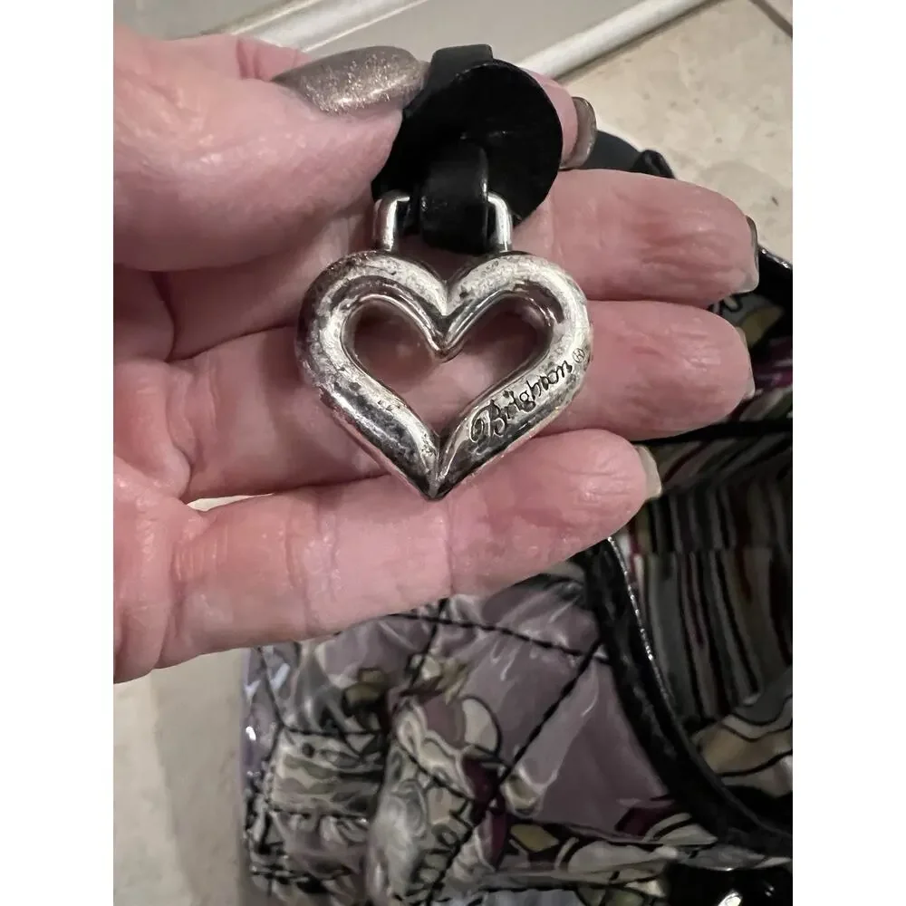 Brighton Blue Purple Floral Paisley Quilted Vinyl Covered Tote Bag 17x10x6 - Picture 9 of 16